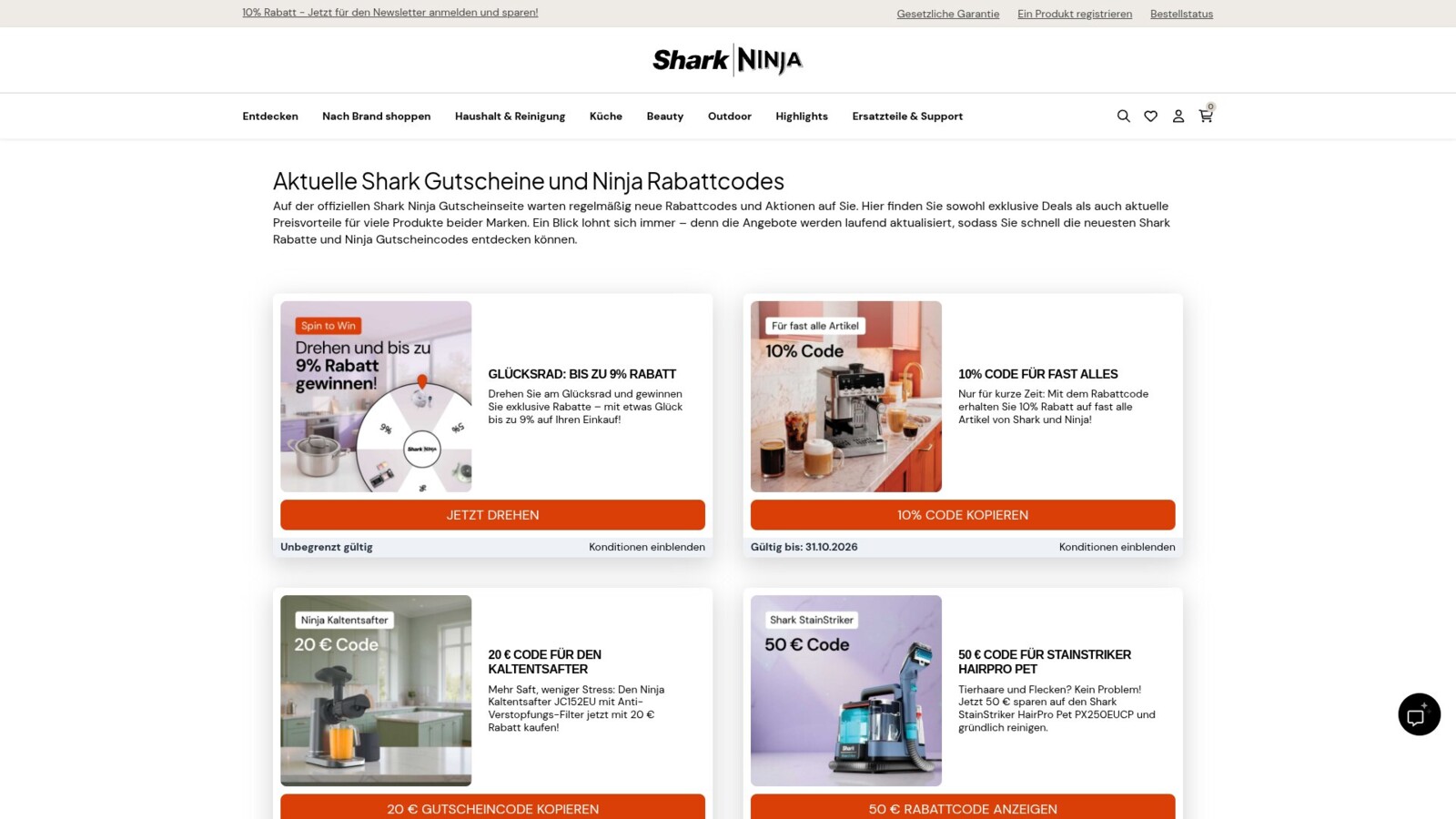 vchfy voucher page on sharkninja.de